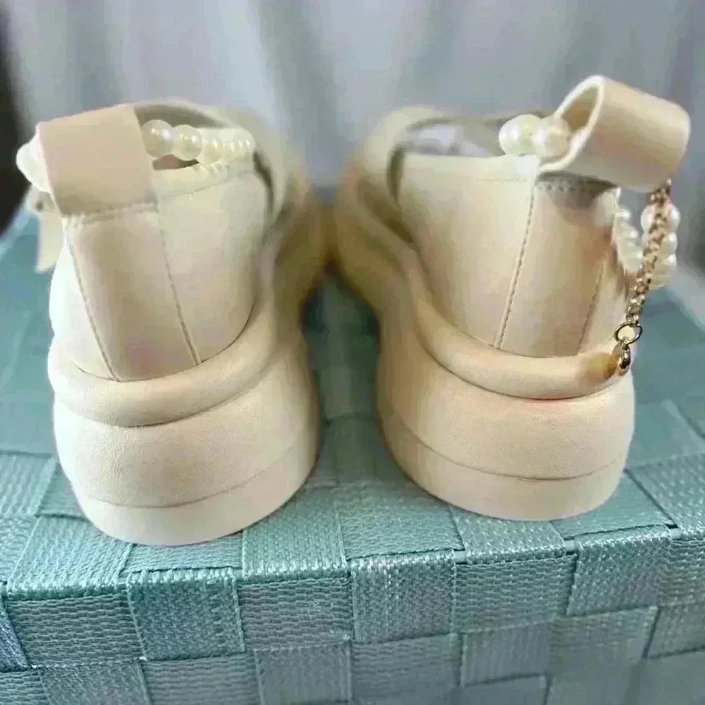 👑👑Charles & Keith Women's Chalk Nola Beaded Strap Platform Ivory Size 6.5